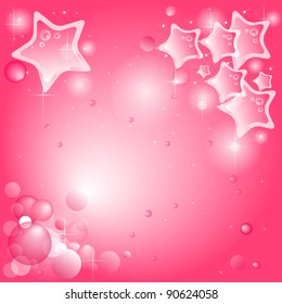 pink and white background with stars, bubbles and transparency