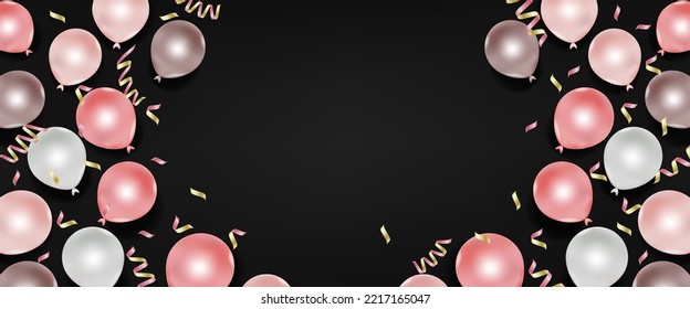 Pink and white balloon and ribbon for New Year, Christmas , Brithday on vector design.	
