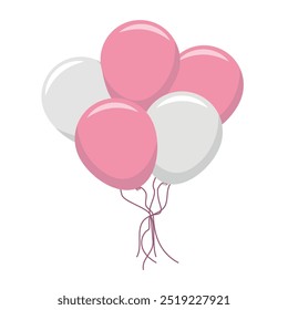 Pink and White Balloons Flat Vector. Festive Illustration Isolated on White Background. Birthday Decoration. It's a Girl! Gender Reveal.