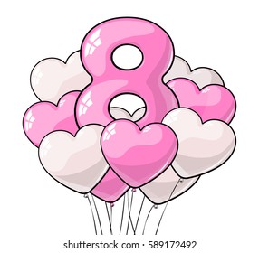 pink and white balloons. International Women's day. 8 march