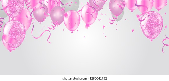 Pink and white balloons and on the white background. Eps 10 vector file