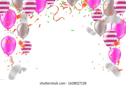 Pink and white balloons and on the pink background