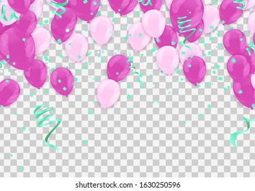 Pink and white balloons and on the pink background