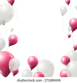 Pink and white balloons on white background