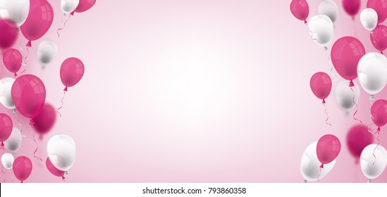 Pink and white balloons and on the pink background. Eps 10 vector file.