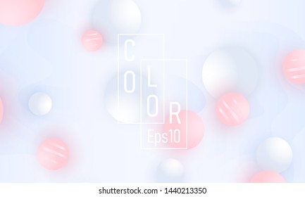 Pink and white balls. Color background. Fluid pattern. 3d geometric shapes. Vector.