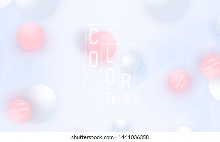 Pink and white balls. Color background. Fluid pattern. 3d geometric shapes. Vector.