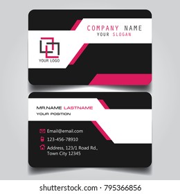 Pink White and Black creative modern name card and business card with horizontal standard size vector illustration template.