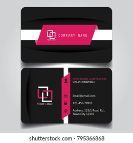 Pink White and Black creative modern name card and business card with horizontal standard size vector illustration template.