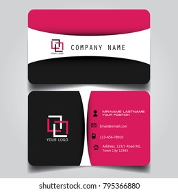 Pink White and Black creative modern name card and business card with horizontal standard size vector illustration template.
