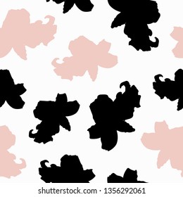 Pink, white and black seamless vector background with elements of lilies. Perfect for fabric, home decor, gift wrap, wall paper, invitations, quilting, scrapbooking and projects.