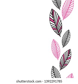 Pink, white and black seamless vector background with elements  of leaves. Perfect for fabric, gift wrap, wall paper, quilting, invitations, home decor, scrapbooking and projects.