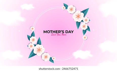 Pink white and blue elegant mothers day background with love balloons vector illlustration