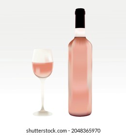 Pink and white Bottle Wine 
and glass of wine