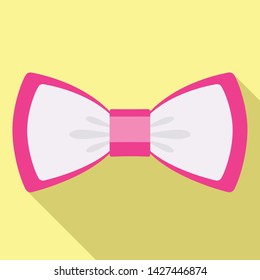 Pink white bow tie icon. Flat illustration of pink white bow tie vector icon for web design