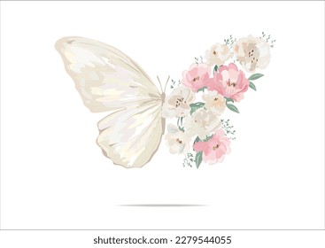 pink white butterfly hand drawn design vector