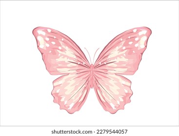 pink white butterfly hand drawn design vector