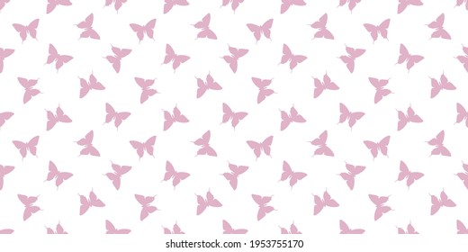 Pink and white butterfly silhouette seamless vector repeat pattern background, spring wallpaper.