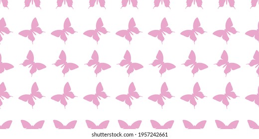 Pink and white butterfly silhouette seamless vector pattern background, cute spring pattern with pastel colors, vector butterflies, repeat wallpaper