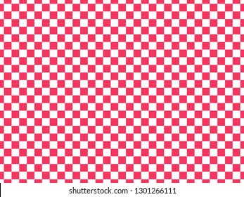 Pink and white checkerboard pattern background.
