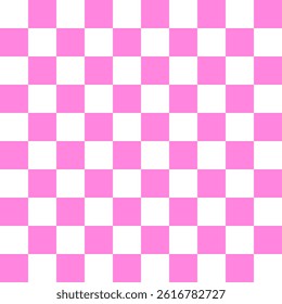 Pink and white checkerboard pattern background.
