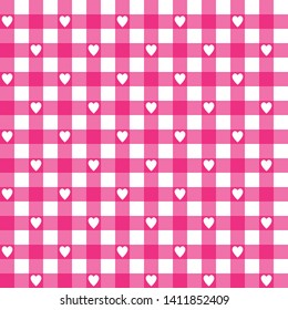 Pink and white checkered seamless pattern with heart