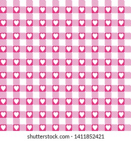 Pink and white checkered seamless pattern with heart