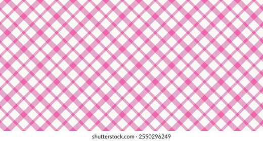 Patrón de mantel a cuadros blanco rosa. Textura tradicional de Vector sin costuras a cuadros. Patrón de cuadros de Gingham.