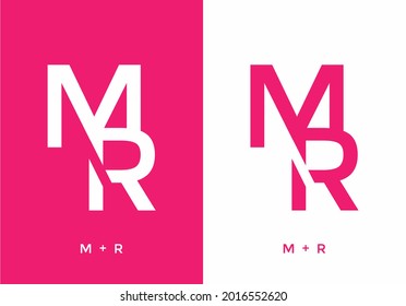 Color rosa y blanco del diseño de la letra inicial MR