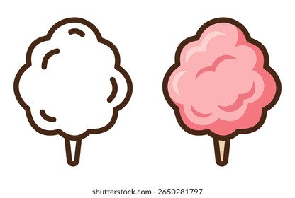 Pink and white cotton candy icon with bold outline. Vector.