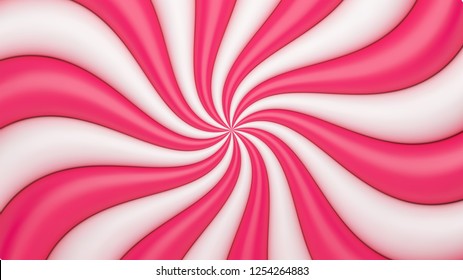 Pink white cream candy vector swirl. Candy color 3d sunburst background for summer poster, banner, christmas greeting or invitation card. Sweet rotating. Vector illustration