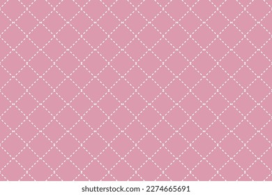 Pink and white crossed lines dash pattern vector. Dashed rhombus square geometric background.