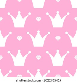 Pink and white crowns pattern background. Seamless pattern background. For wallpaper, pattern web page, surface textures, wrapping paper. Vector background.