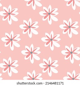 Pink and white daisies vector seamless repeat pattern in a symmetrical layout