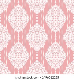 Pink and white damask seamless pattern. Vintage, paisley elements. Traditional, Ethnic, Turkish, Indian motifs. Great for fabric and textile, wallpaper, packaging or any desired idea.