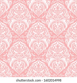 Pink and white damask seamless pattern. Vintage, paisley elements. Traditional, Turkish motifs. Great for fabric and textile, wallpaper, packaging or any desired idea.