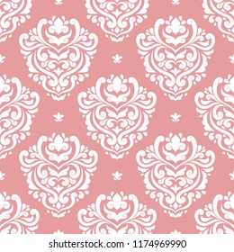 Pink and white damask vector seamless pattern, wallpaper. Elegant classic texture. Luxury ornament. Royal, Victorian, Baroque elements. Great for fabric and textile, wallpaper, or any desired idea.
