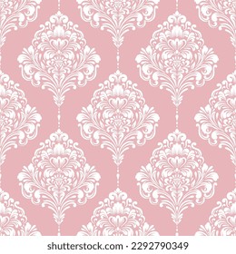 Vector de damasco rosa y blanco sin inconvenientes. Elementos antiguos y paisley. Motivos tradicionales turcos. Ideal para tejidos y textiles, papel pintado, embalaje o cualquier idea deseada.