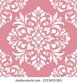 Rosa-weißer Damast, Vektornahtloses Muster. Vintage, Paisley-Elemente. Traditionelle türkische Motive. Ideal für Gewebe und Textilien, Tapeten, Verpackungen oder jede erwünschte Idee.