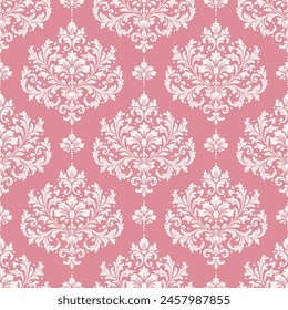 Pink and white damask vector seamless pattern. Vintage, paisley elements. Traditional, Turkish motifs. Great for fabric and textile, wallpaper, packaging or any desired idea.