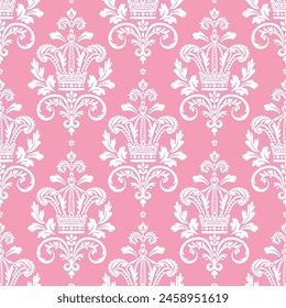 Patrón sin costuras de Vector damasco rosa y blanco. Antiguas, Elementos paisley. Motivos tradicionales turcos. Ideal para tela y textil, Fondo de pantalla, embalaje o cualquier idea deseada.