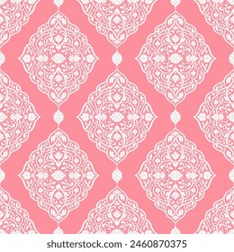 Patrón sin costuras de Vector damasco rosa y blanco. Antiguas, Elementos paisley. Motivos tradicionales turcos. Ideal para tela y textil, Fondo de pantalla, embalaje o cualquier idea deseada.