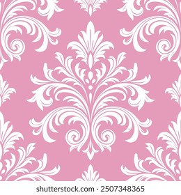 Rosa und weiß Damast Vektor nahtlose Muster. Vintage, Paisley-Elemente. Traditionelle türkische Motive. Ideal für Stoff und Textilien, Tapeten, Verpackungen oder jede gewünschte Idee.