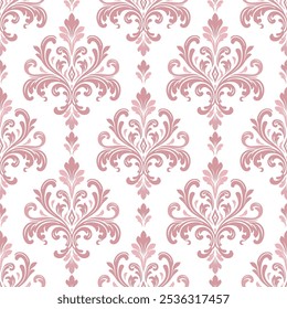 Padrão sem emenda do vetor de damasco rosa e branco. Vintage, elementos paisley. Motivos tradicionais turcos. Ótimo para tecido e têxtil, papel de parede, embalagem ou qualquer ideia desejada.