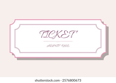 Pink white elegant admit one ticket. Cinema ticket