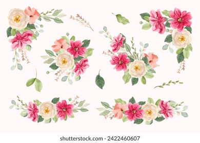 pink white floral bouquet watercolor collection