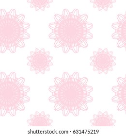 Pink and white floral pattern. Seamless background with light pink flowers. Vector pattern