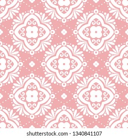 Pink and white floral seamless pattern. Vintage vector, luxury elements. Great for fabric, invitation, flyer, menu, brochure, background, wallpaper, decoration, packaging or any desired idea.