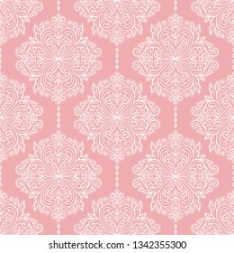 Pink and white floral seamless pattern. Vintage vector, luxury elements. Great for fabric, invitation, flyer, menu, brochure, background, wallpaper, decoration, packaging or any desired idea.