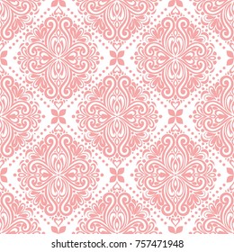 Pink and white floral seamless pattern. Ornament, paisley elements. Traditional, Ethnic, Turkish, Indian motifs. Great for fabric and textile, wallpaper, packaging or any desired idea. 
